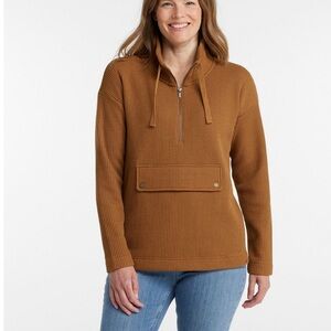 L.L. Bean Birchwood Brushed Waffle Anorak Top Size Medium in Saddle Brown